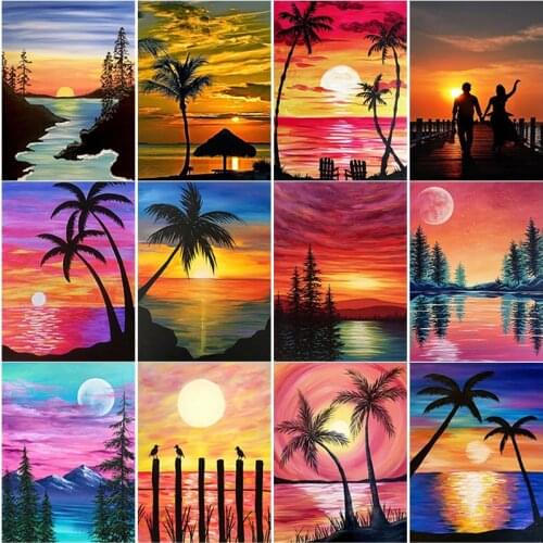 New DIY 5D Diamond Painting Sunset Diamond Embroidery Scenery Cross Stitch Full Square Round Drill Manual Art Home Decor Gift