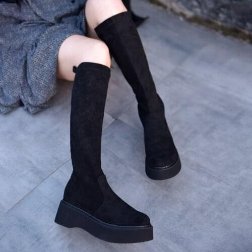 Artmu Original Thick Bottom High Boots Handmade Womens Boots Elastic Boots Platform Thin Boots 2019 New Black RQD99122P