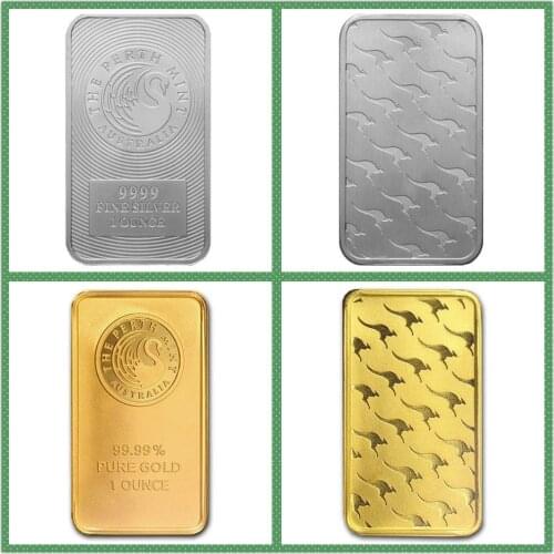 Australia 1 Oz Kangaroo Silver-Plated Silver Bar Gold Bar Bullion Clad Bar Fine Gold Replica