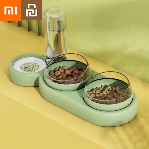 Xiaomi Pets Cats Food Bowl Automatic Feeder Dog Cat Bowl Drinking Raised Stand Dish Bowls with Water Fountain Double Bowl Youpin