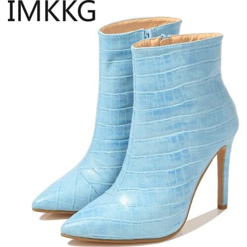 Winter Boots Womens Fashion Shoes Woman Snake Pattern Booties Zipper Ankle Boots Pointed High Heels chaussures femme