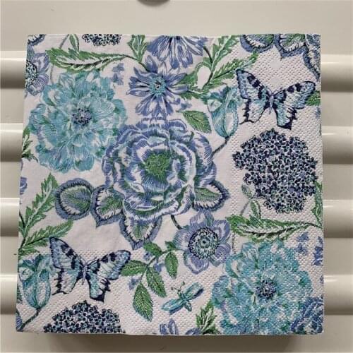 Decoupage paper napkin elegant tissue vintage blue towel butterfly flower birthday wedding party beautiful serviettes decor 20