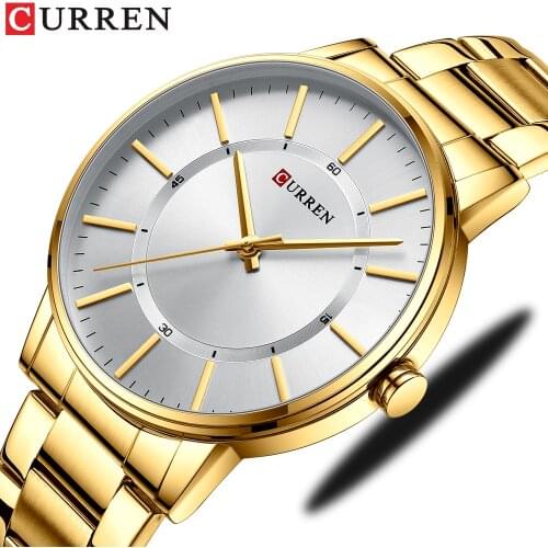 CURREN Top Brand Golden Watches for Men Simple Thin Stainless Steel Wristwatches Male Fashion Quartz Clock with Big Dial