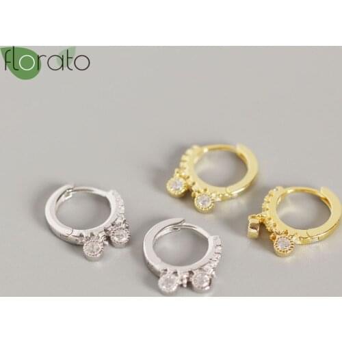 Geometric 925 Sterling Silver Hoop Earrings Zircon Prevent Allergy Earrings Punk Small Circle Huggie Earrings Jewelry Gift