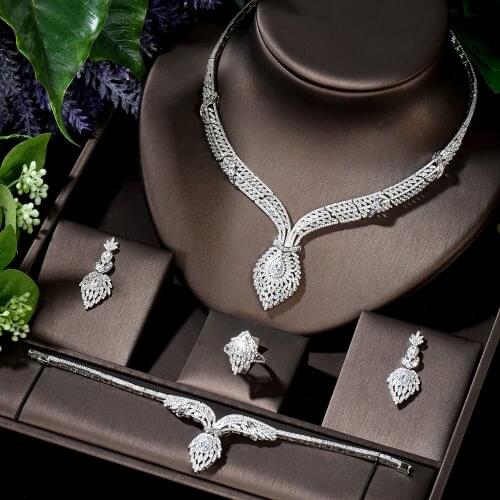 HIBRIDE High Quality AAA Zirconia Pendant Necklace Earrings White Gold Color Bridal Jewelry Sets For Women Accessories N-1401