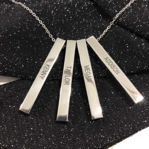 Customize 3D Bar Name Necklaces Family Nameplate Jewelry Personalized Engraved Letter Number Vertical Tags Necklace BFF Gifts
