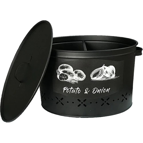 Black Metal Compartment Potato Onion Storage Container