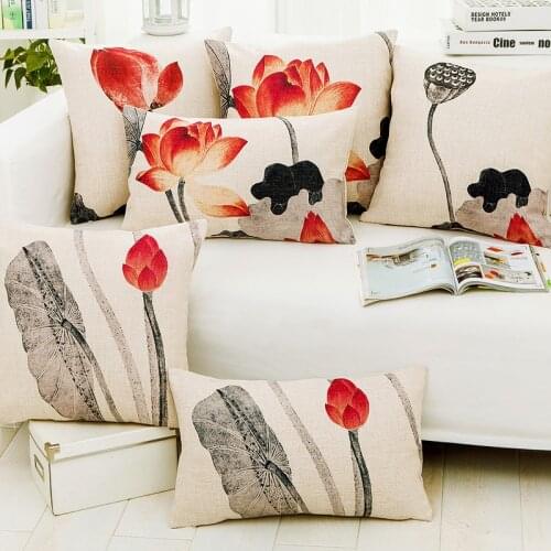 Beautiful lotus Rural decoration flowers leaves Pillow car for Car office lumbar pillow home decorate sofa cushions ink
