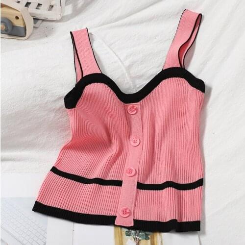 Heliar Spring 2021 Patchwork Crop Tops Women Cropped Tank Top Cute Sexy Vest Slimming Fitness For Women tops With Button