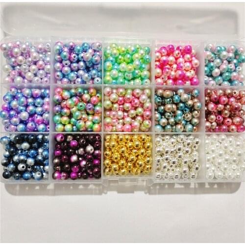 4-10mmWholesale 300-1500pc/box Mixed wtraight holes round imitation plastic pearl beads for needlework & Jewelry Making