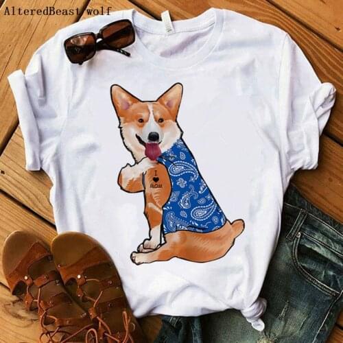 Summer Bandana Corgis Dog I Love Mom T-shirt Women Dog Harajuku Mama T Shirt Female Hip Hop 2021 Short Sleeve Tshirt Clothes