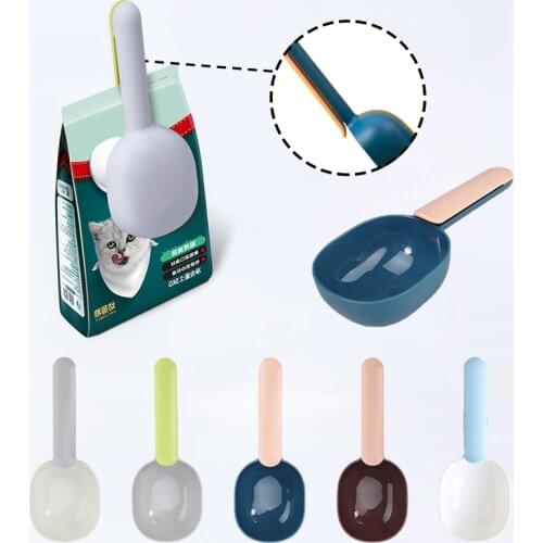 Pet Cat Dog Food Shovel Mutli-Function Feeding Scoop Spoon with Sealing Bag Clip Creative Measuring Cup Clamp Portable Dog Stuff