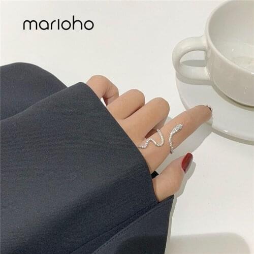 Marioho New Hip Hop Punk Silver Colour Wave Bend Snake Metal Rings Vintage Finger Ring For Women Girls Jewelry Gifts