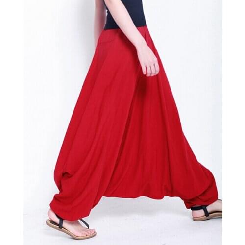 Fashion Womens Large Crotch Pants Plus Size Harem Pants M-5XL Lady Dancing Trousers Casual Loose Holiday Trousers Black Red
