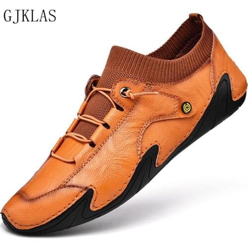 Handmade Men Casual Genuine Leather Sneakers Fashion Men Flats Autumn Shoes Black Comfort Men Moccasins Plus Size 46 Loafers