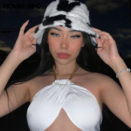 NOVAINSPO Chain Criss Cross Halter Cropped Tops Summer Ruching Bandage Backless Baddie Style Sexy Club Outfit For Women Camis