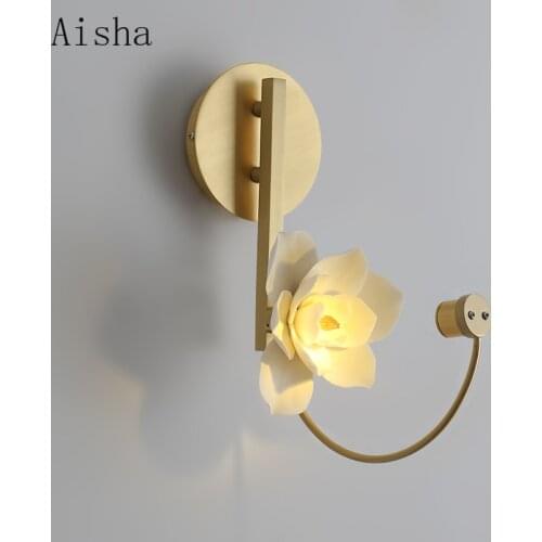 New Chinese Style Ceramic Bedside Aisle Chinese Style Wall Lamp Classical Study Living Room Corridor Bedroom Lotus Lamp