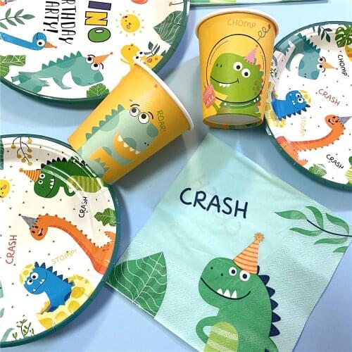 Disposable tableware Dinosaur Theme party paper plate/Cup/napkin For Baby Shower Kids Birthday Party Supplies