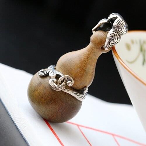 Silver Jewelry Wholesale S925 Sterling Silver Pendant Natural Green Sandalwood Calabash Silver Pendant