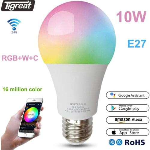 Tigreat Smart Bulb WiFi Light 15 10W RGB+W+C E27 Smart Light wifi Bulb Lamp Tuya Timer Remote Control Smart life App Alexa ifttt