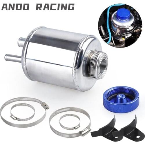 Universal Silvery Aluminum Alloy Racing Power Steering Tank Fluid Reservoir Oil Fuel Catch Can Surge tank With Clamps Kit