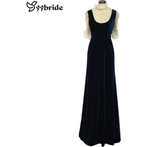 New Arrival Velour Fabric Party Dresses Half Sleeve High Neck Prom Dresses Customized Fashion Straight Formal Evening Dresses