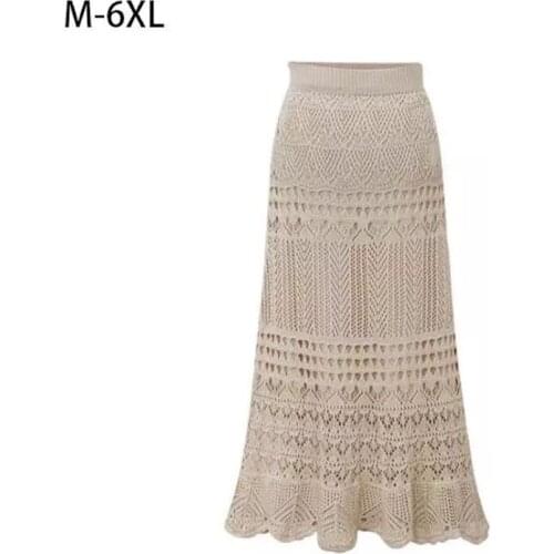 Womens half-length skirt spring and autumn models 200 kg high waist loose large size crochet hollow knit half-length bag hip mi
