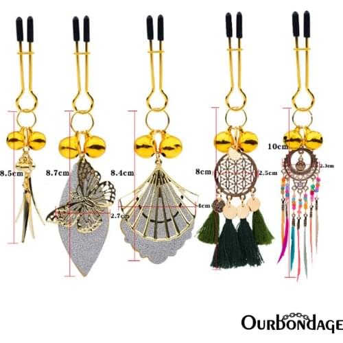 Ourbondage Golden Color with 5 Types Nipple Clamps Clips Adult Sex Toys For Women Lesbian Couples Version 2