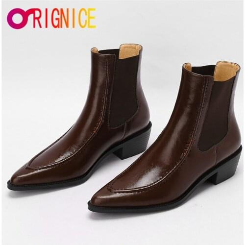 Orignice Thick Heels Woman Fall Pointed Toe Chelsea Ankle Boots Band Design Working Night Club Casual Lady Slip On Party Shoes