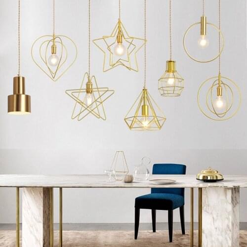 Thrisdar Nordic Golden Iron Geometric Pendant Light E27 Creative Art Bar Kitchen Island Dining Hanging Light Pendant Lamps