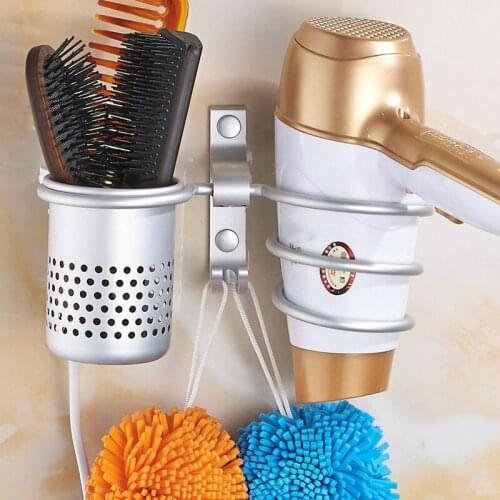 1Pc Hair Dryer Rack with Basket Aluminium Bathroom Wall Shelf Hair Comb Brush Plug Holder Bathroom Accessories