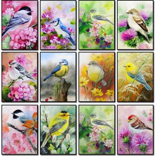 12 Styles Colorful Bird Diamond Painting Cross Stitch Full Diamond Embroidery Europe Home Decoration Square Drill Animal Series