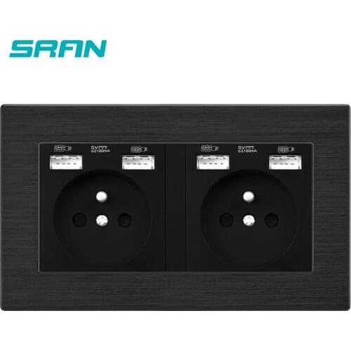 16A French Multi Way Power Socket Plug Grounded Electrical Socket with usb outlet strip 146 Aluminum alloy panel family hotel