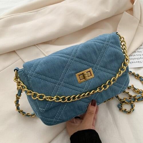 2021 Women Chain Denim Crossbody Bags Designer Flap Shoulder Bags Female Handbags Travel Underarm Bag Lady Jeans Messenger Bags