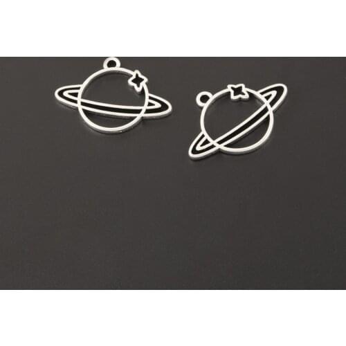 25pcs Silver Color 2 Side Saturn Planet Charms Pendant DIY Metal Bracelet Necklace Jewelry Findings A2500