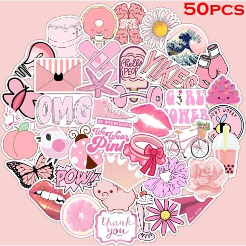 50pcs Cartoon Cute fresh Sticker pink Series Waterproof Graffiti Sticker Childrens Toy Sticker Water Cup Bike Luggage Sticker