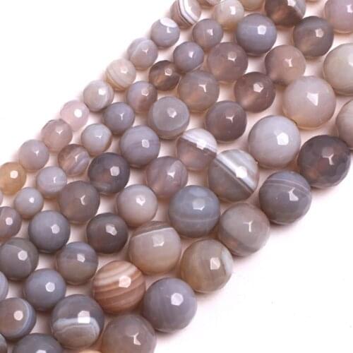6-14mm Natural Round Striped Faceted Gray Agates Beads For Jewelry Making Beads Bracelets 15'' Onyx Needlework DIY Beads Trinket