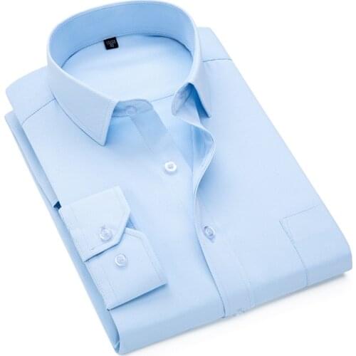 8xl Twill Solid Mens Dress Shirts Long Sleeve Square Collar Business Mens Social Offical formal Shirt Pocket Standard Fit New