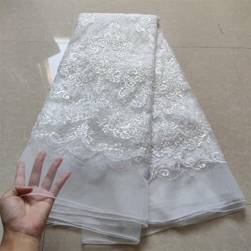 African Net Lace Fabric High Quality Sequins Embroidery Nigerian Lace Fabrics French Tulle Lace Material for Wedding JYN317