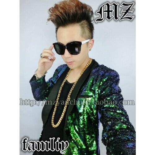 Free Shipping Mens Fashion Brand Artist Dj Green Sequined Long Suit Jacket Plus Size Costume Stage Jackets Men Clothing