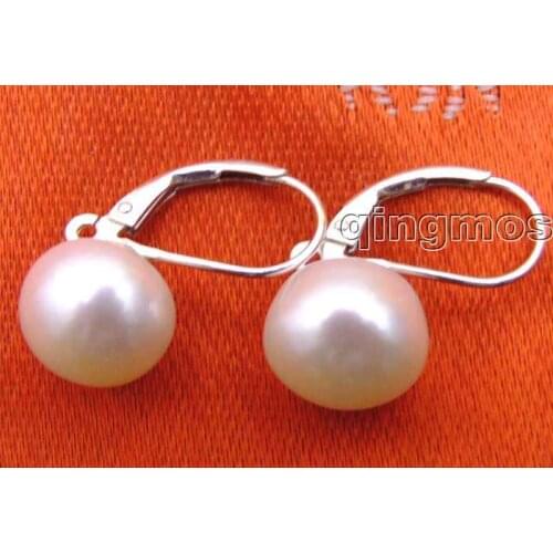SALE Big 10-11mm white natural flat round pearl with Stering Silver 925 leverback Earring-ear370 wholesale/retail Free shipping