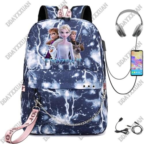 Frozen Large School Bags for Teenage Girls Usb Charging Backpack Women Book Bag Big High School Bag Youth Leisure College