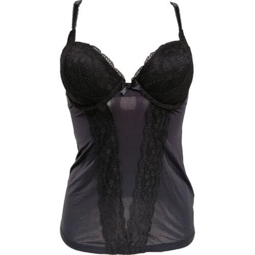 Black Spaghetti Strap Ultra-thin Lace Gauze Chemise nightgown for Women Spaghetti strap Cutout Skirt Gift Girl Sleepwears SLA011