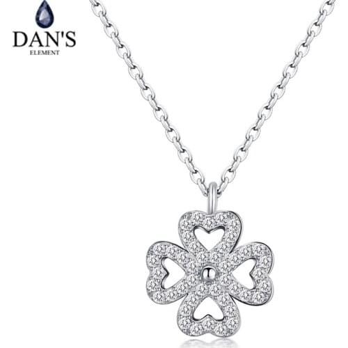 Dans Element Real Brand AAA Zirconia Micro Inlays Fashion Heart Flower Pendant S925 Necklace for women Valentines Gift 132902