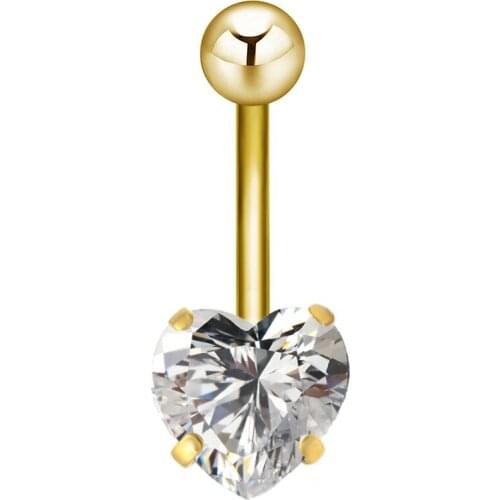 1PC 2020 New Brand 14G Gold Color Belly Button Rings Sexy Heart Surgical Steel Belly Piercing Navel Piercing Surgical Steel Ring