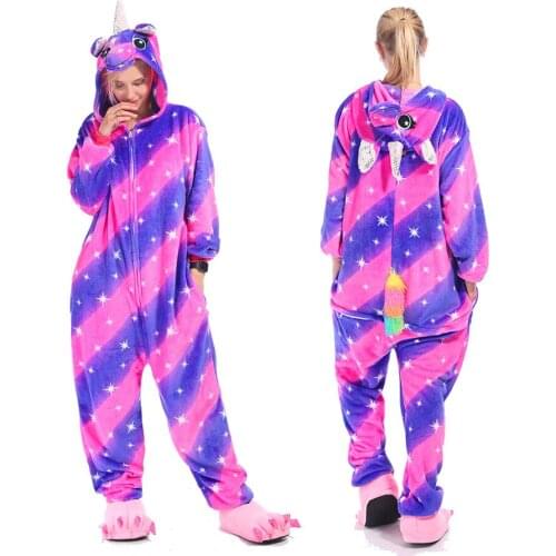 Unicorn Onesies Winter Kids Totoro Stitch Onesie Children Nightwear Anime Costumes Adults Girls Boys Flannel Sleepwear Pajamas