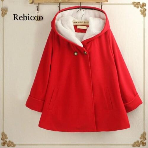 Red Coat Winter Women Double Breasted Solid Simple Warm Kawaii Casual Womens Coats Korean Fashion Clothes Females All Match Wool