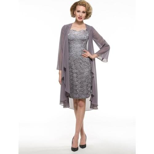 Lace Mother of The Bride Dress with Chiffon Jacket Sleeveless Knee-Length Wedding Party Gowns Lace Mother Dresses for Wedding