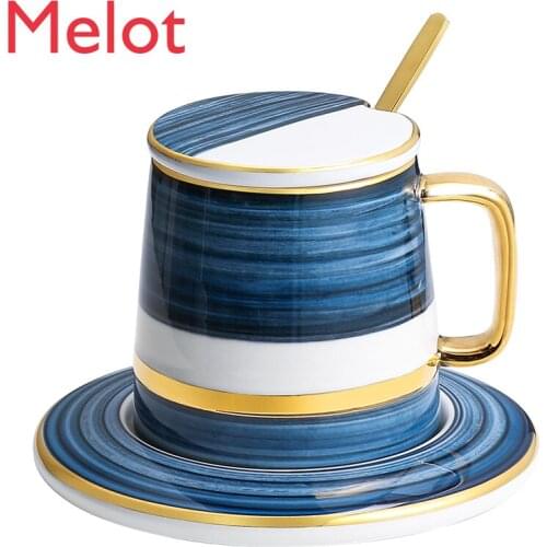 Mug Cup with Cover Spoon Creative Personality Trend Ceramic Cup High-end Coffee Cup Simple Drinking Cup Female Couple Cup