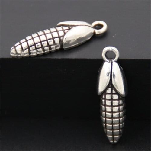 25pcs Silver Color Maize Charm Pendants For Earrings DIY Accessory Foodie Jewelry Making A2563